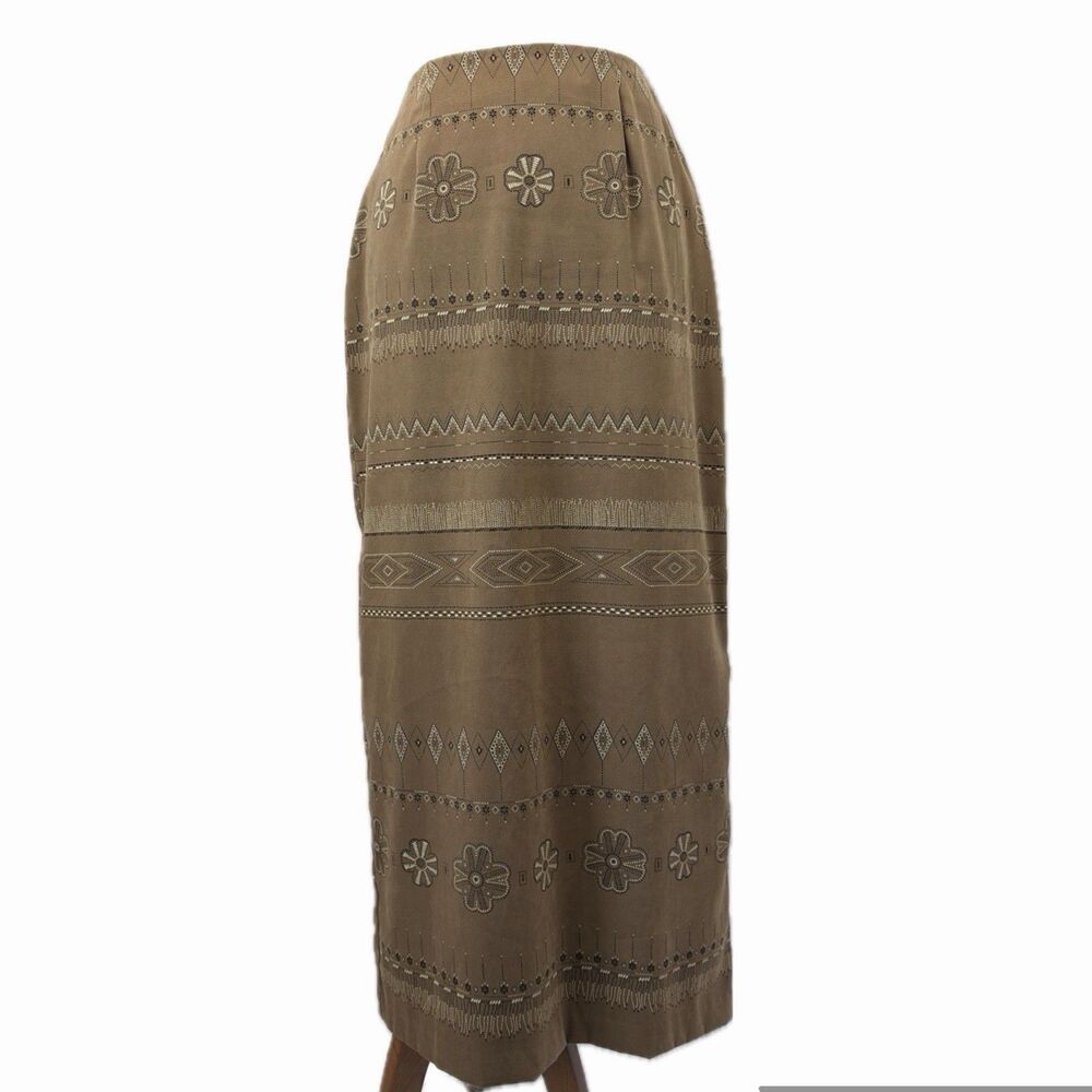 Faux Vegan Suede Southwest Print Maxi Skirt 6 Cowgirl Ranch Boho Western Ranch